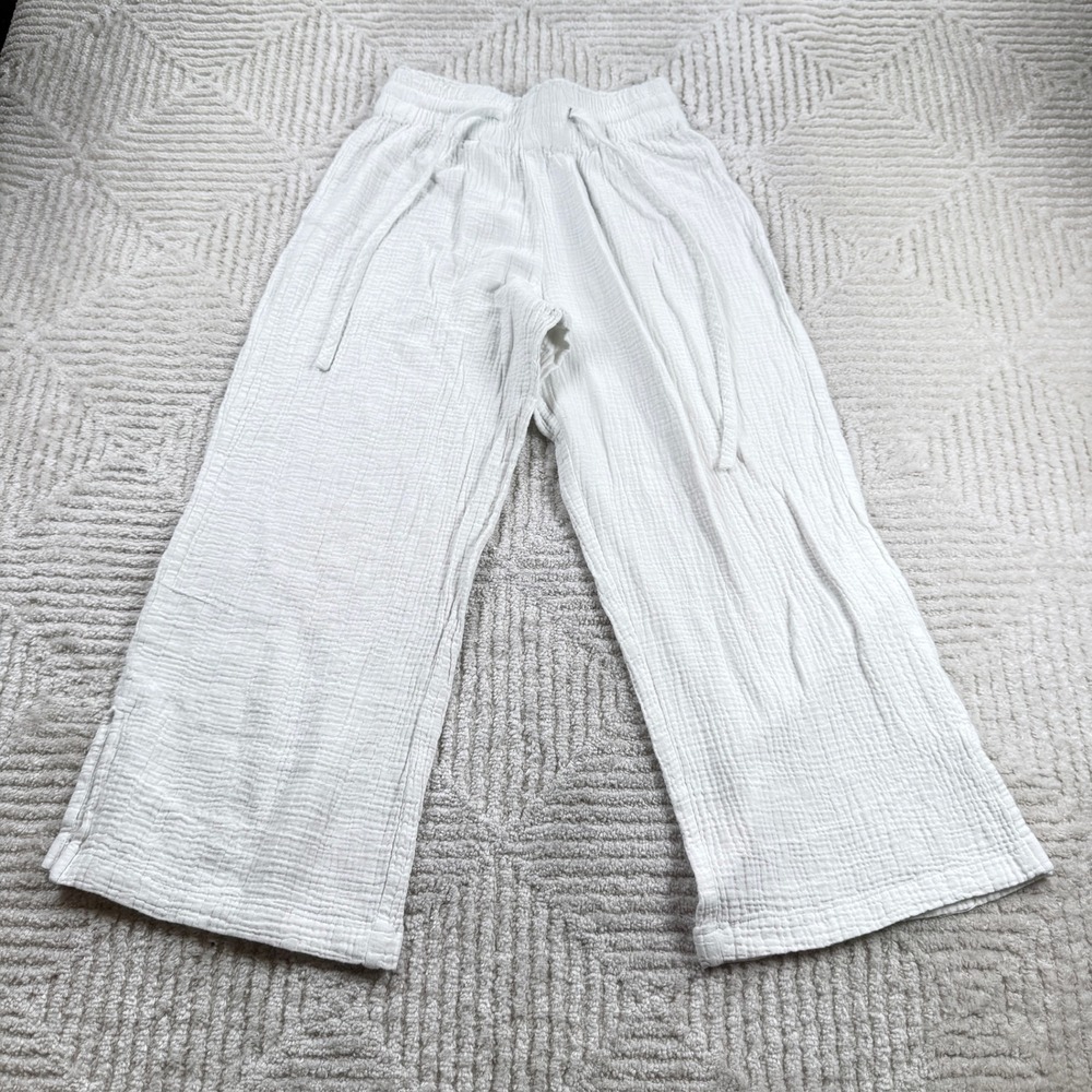 4our Dreamers Wide Leg Gauze Pants Women's XS White Coastal Boho Summer Relaxed